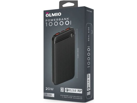 Внешний аккумулятор OLMIO P-10, 10000mAh, black